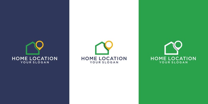 Logotype Map pointer with house icon isolated on white background. Home location marker symbol. Logo design vector