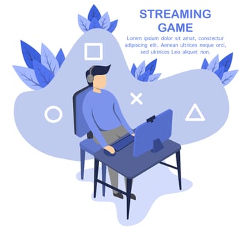 a man is doing a live stream game. This design is suitable for live streaming, streaming, online gaming and social media. vector