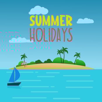 Beautiful island landscape, summer vacation on beach. Holiday Vector design illustration.