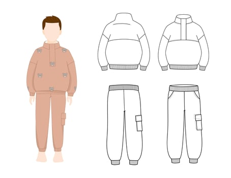 Sketch of fashionable clothes for a boy with a technical drawing vector