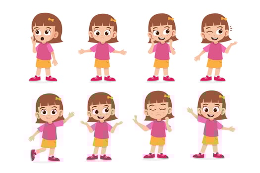 Set of girl character cartoon vector illustration
