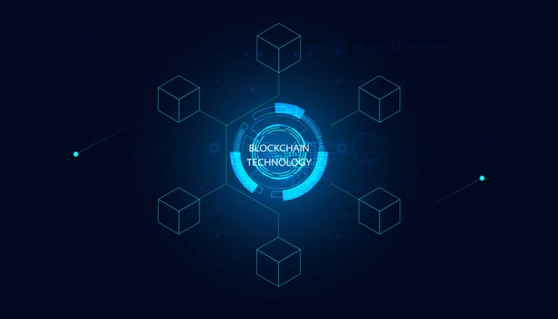 Abstract blockchain technology cryptocurrency and fintech square cube crypto operations Connect block, data transmission, new technology system, Vector illustration.