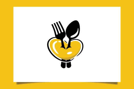 Eat Lover Logo with fork and spoon lined through a heart vector