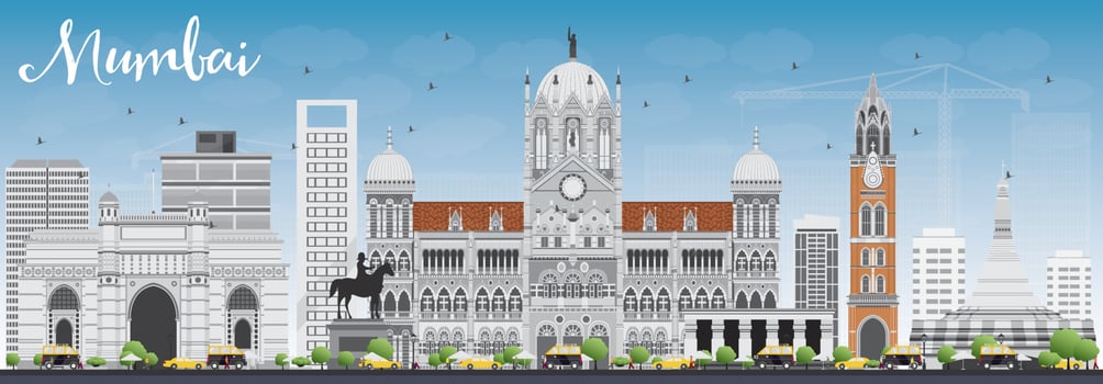 Mumbai Skyline with Gray Landmarks and Blue Sky. vector