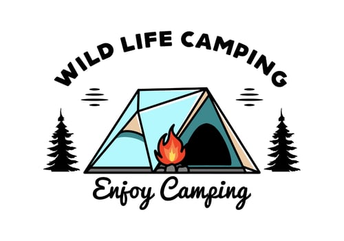 Triangle camping tent and bonfire illustration design vector