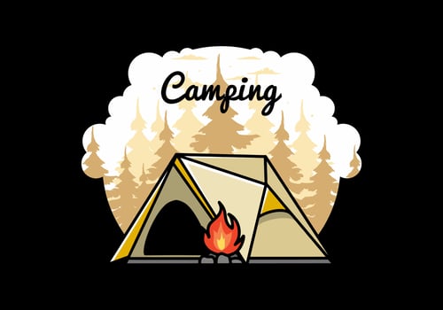 Triangle camping tent and bonfire illustration design vector
