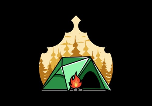 Triangle camping tent and bonfire illustration design vector