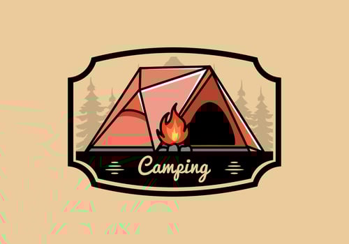 Triangle camping tent and bonfire illustration design vector