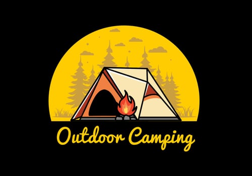 Triangle camping tent and bonfire illustration design vector