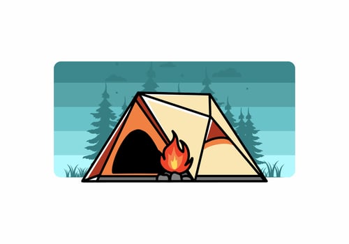 Triangle camping tent and bonfire illustration design vector