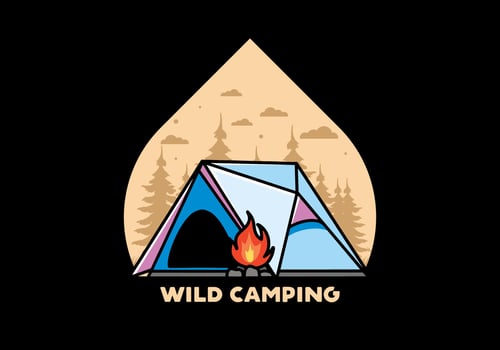 Triangle camping tent and bonfire illustration design vector