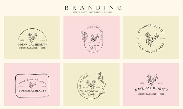 Botanical Floral element Hand Drawn Logo with Wild Flower and Leaves. Logo for spa and beauty salon, boutique, organic shop, wedding, floral designer, interior, photography, cosmetic. vector