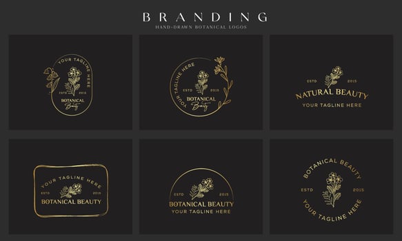 Botanical Floral element Hand Drawn Logo with Wild Flower and Leaves. Logo for spa and beauty salon, boutique, organic shop, wedding, floral designer, interior, photography, cosmetic. vector