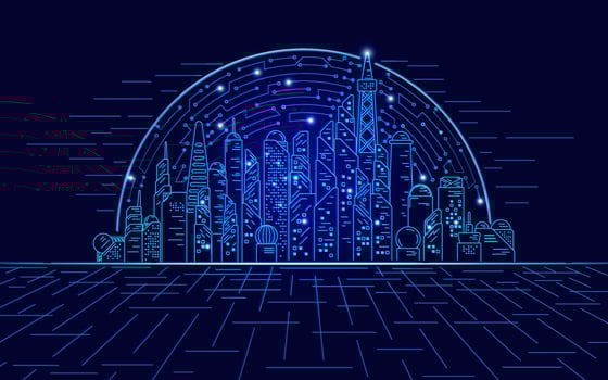 blue hologram city vector