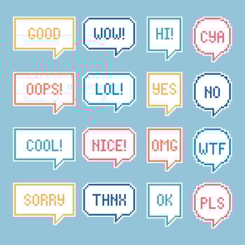 collection set of retro game 8 bit line pixel speech bubble balloon, flat design vector illustration