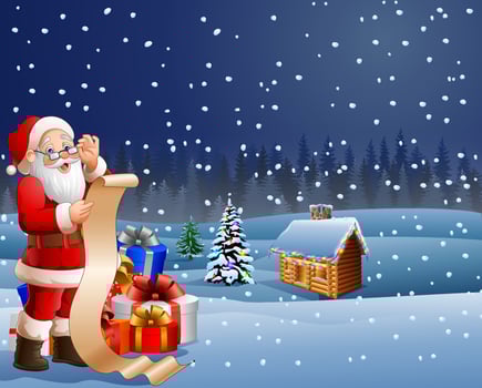 Santa Claus reading a long list of gifts vector