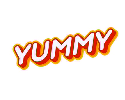 Yummy. Phrase lettering isolated on white colourful text effect design vector. Text or inscriptions in English. The modern and creative design has red, orange, yellow colors. vector