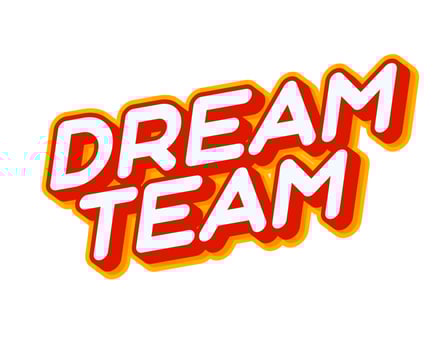Dream Team slogan. Nice quote for team lettering isolated on white colourful text effect design vector. Text or inscriptions in English. The modern and creative design has red, orange, yellow colors. vector