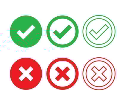Cross Mark and Check Mark Icons in circle Vector set
