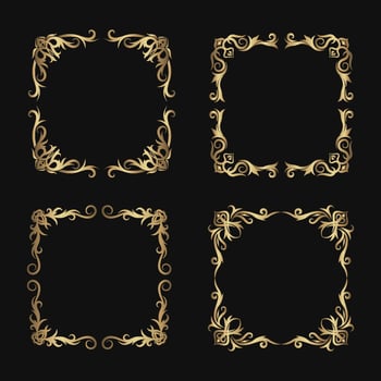 gold vintage frame set, corner decoration vector