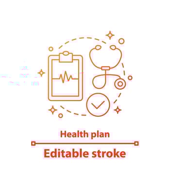 Health plan concept icon. Medical diagnosis idea thin line illustration. Diagnostic report. Patient card. Vector isolated outline drawing. Editable stroke