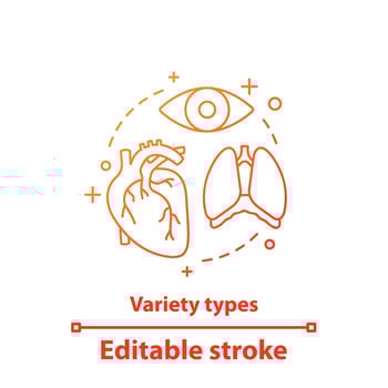 Internal organs concept icon. Human anatomy idea thin line illustration. Medicine and healthcare. Lungs, heart, eye. Vector isolated outline drawing. Editable stroke