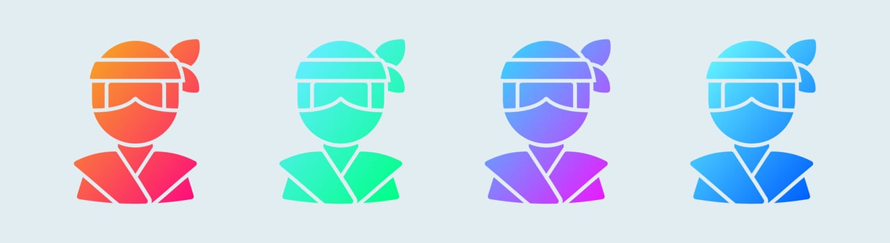 Ninja solid icon in gradient colors. Japanese warrior signs vector illustration.