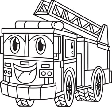 Firetruck with Face Vehicle Coloring Page for Kids vector