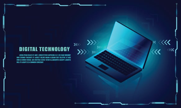 Laptop analysis processing.  structure isometric vector , Database. , Laptop icon on background.