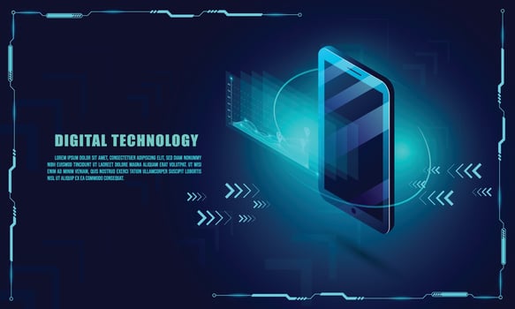 Smartphone device access with fingerprint system, credit card payment with touch. lock chain protect . isometric vector. vector