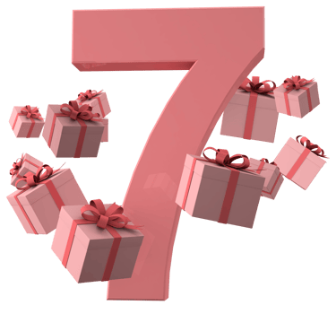 Pink number 7 a birthday concept with gift boxes, 3d render png