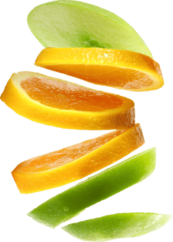 Green and red apples and orange slices fruit isolated png