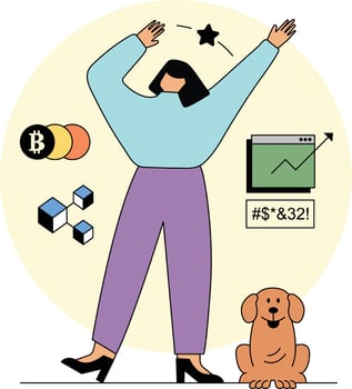 Happy woman investing in crypto currency vector