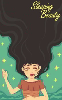 Sleeping beauty lady vintage style illustration vector