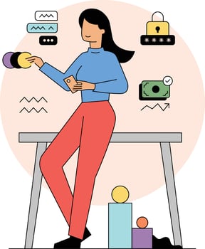 woman at office managing finance and security vector