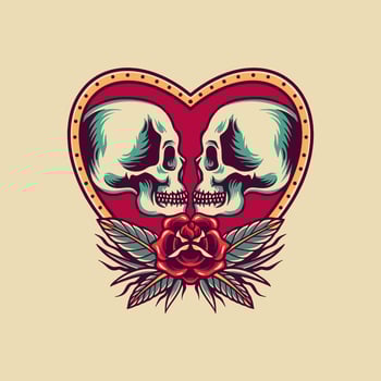 Skull Falling In Love Retro Illustration vector