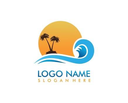 Beach, Sea, Sunset, Sunrise, logo design Vector illustration
