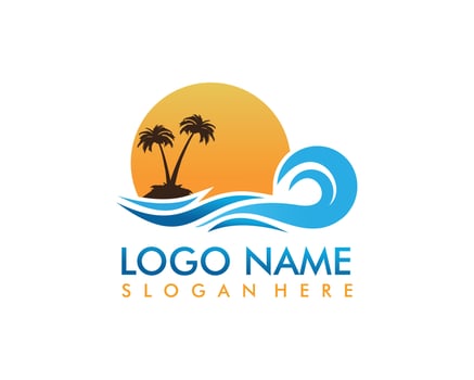 Beach, Sea, Sunset, Sunrise, logo design Vector illustration