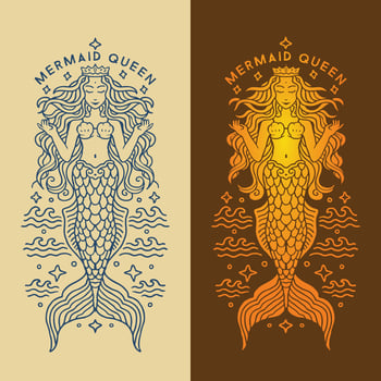 The mermaid queen monoline vintage illustration vector