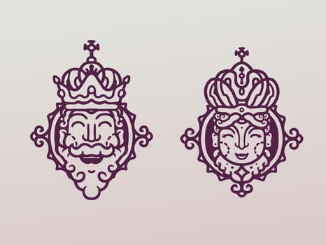 The king and queen monoline illustration vector