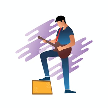 Man Playing Guitar on White Background. Coworking Center. Hobby Young People. Vector Illustration.