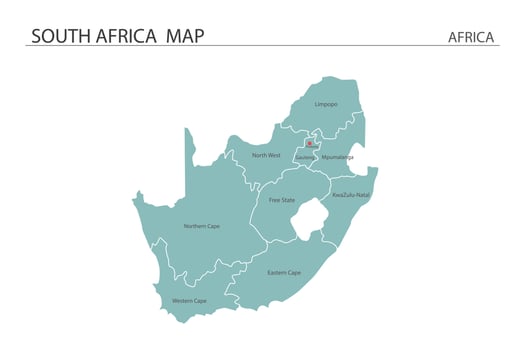South Africa map vector illustration on white background. Map have all province and mark the capital city of South Africa.