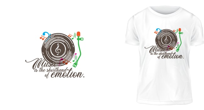 t-shirt concept, Music is the shorthand of emotion. vector