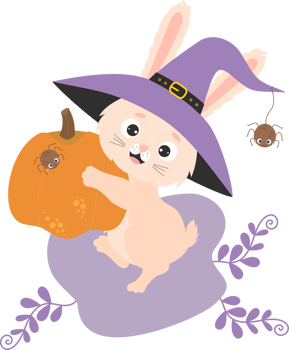 cute Halloween. rabbit in witchs hat with  pumpkin png