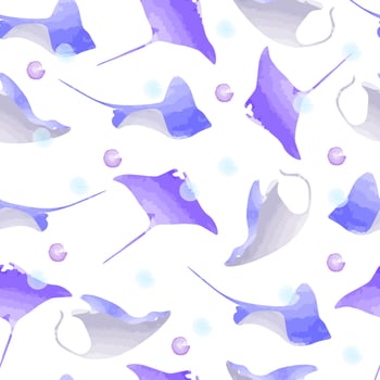 Hand drawn stingray fish watercolor seamless pattern. Can be used for wallpaper, background, fabric print, or children's decorative rooms. vector