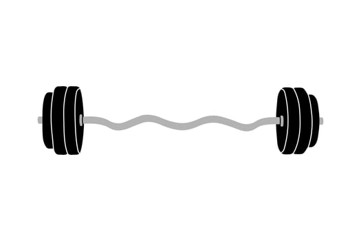 Hand drawn modern flat style vector illustration of a barbell, isolated on the white background. Design sport, gym, fitness, healthy lifestyle element for logo, emblem, sign, poster, card, banner.