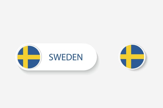 Sweden button flag in illustration of oval shaped with word of Sweden. And button flag Sweden. vector