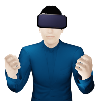 half man PNG wearing vr headset portrait human user social media avatar in Metaverse world