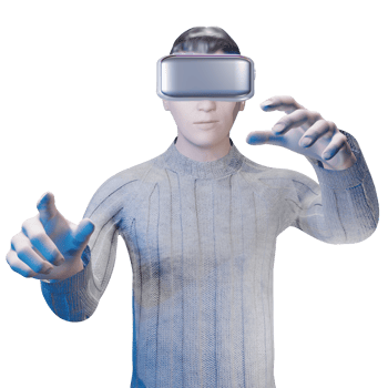 half man PNG wearing vr headset portrait human user social media avatar in Metaverse world