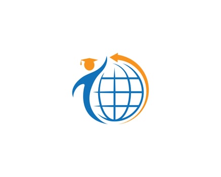 Globe World And Human Education With Arrow Symbol Logo Icon Design Vector Template.